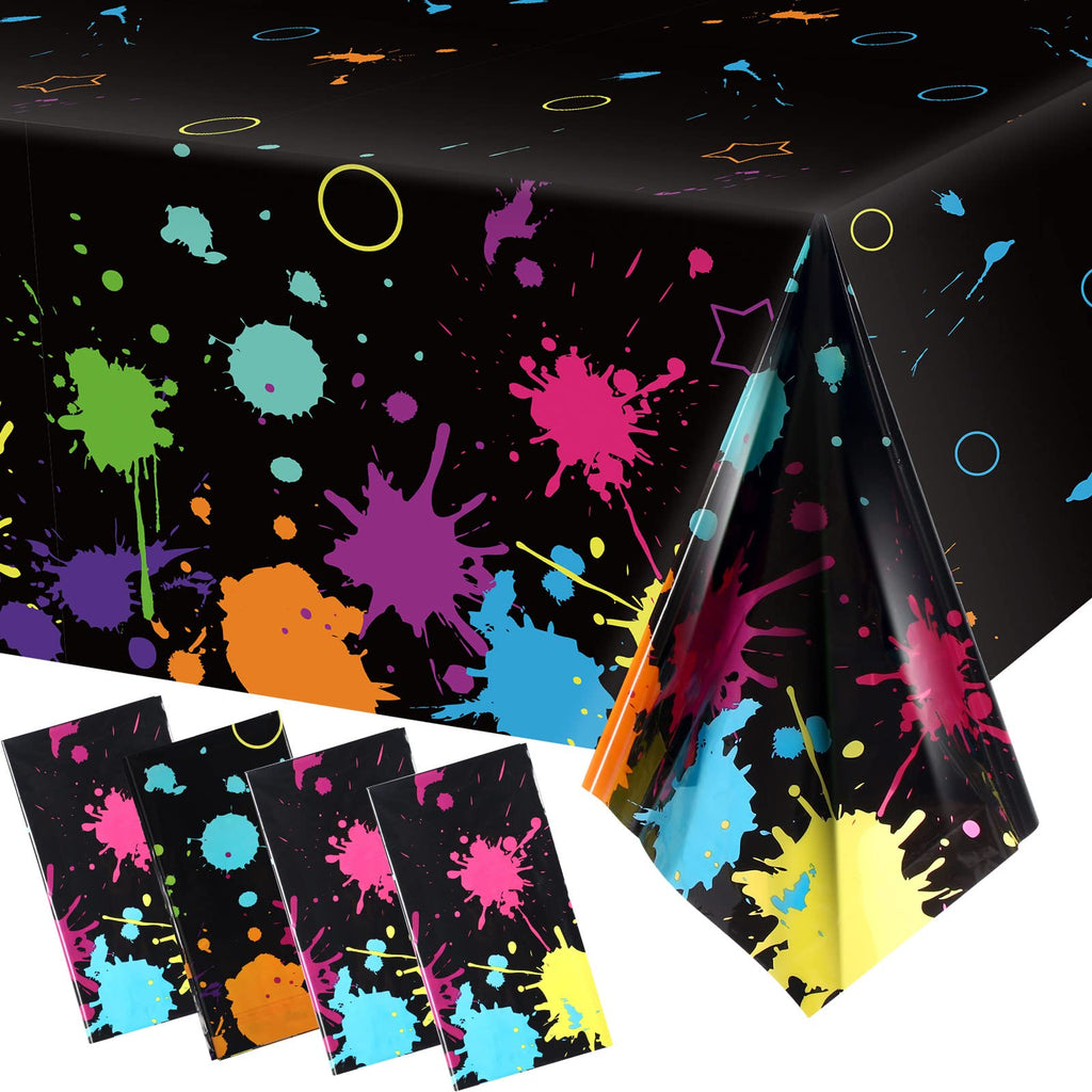 Tatuo Glow Party Table Covers Neon – 108 x 54 in, 4-Pack Disposable Black Light Tablecloths