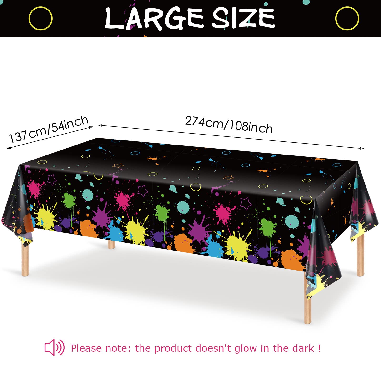 Tatuo Glow Party Table Covers – Neon Plastic Tablecloths 108 x 54 in (6 Pieces)