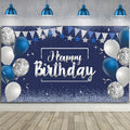 Tatuo Happy Birthday Backdrop Banner — Navy & Silver Glitter Photo Background (72.8 x 43.3 in)