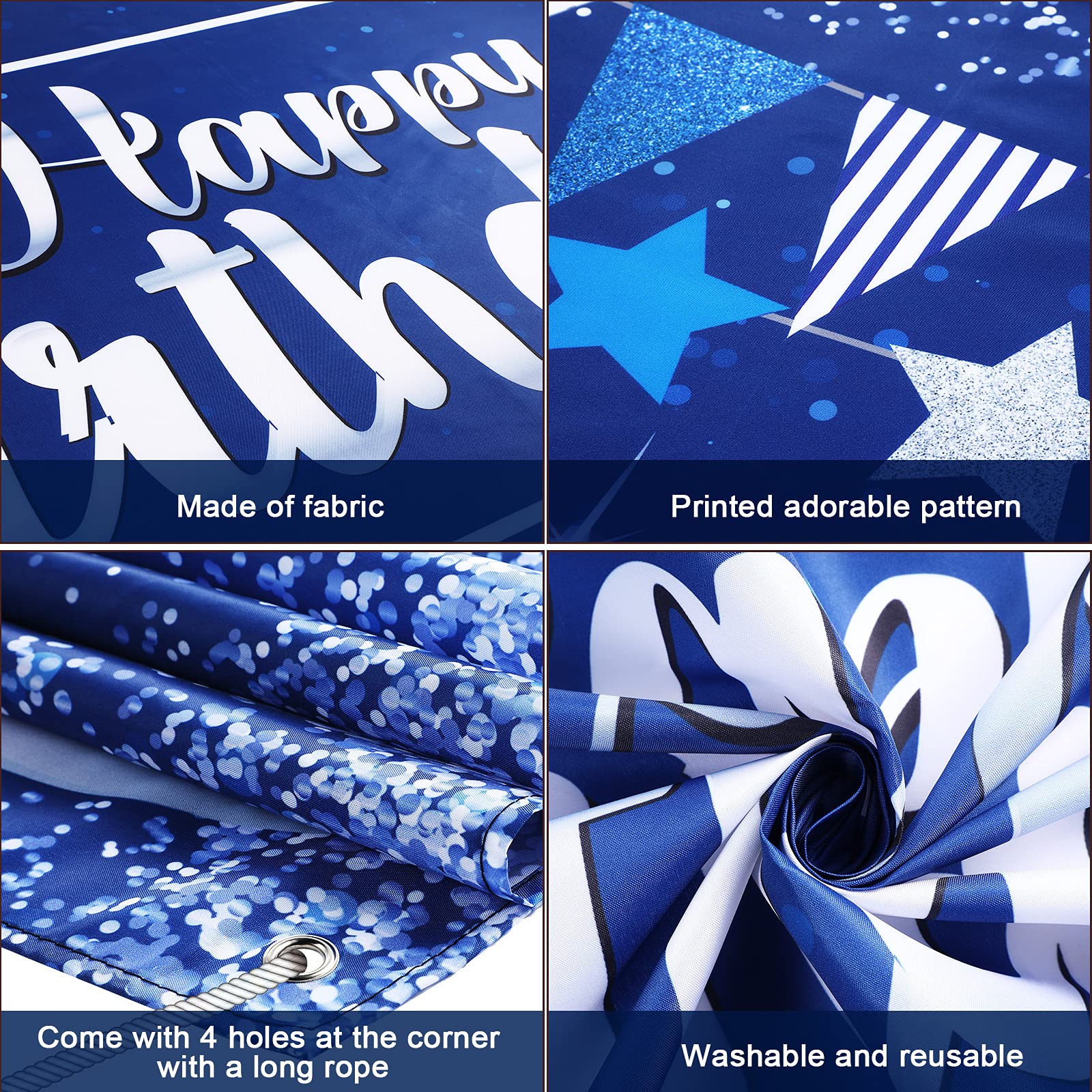 Tatuo Happy Birthday Backdrop Banner — Navy & Silver Glitter Photo Background (72.8 x 43.3 in)