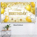 Tatuo Happy Birthday Decorations Backdrop Banner, Navy White Gold, 72.8 x 43.3 in