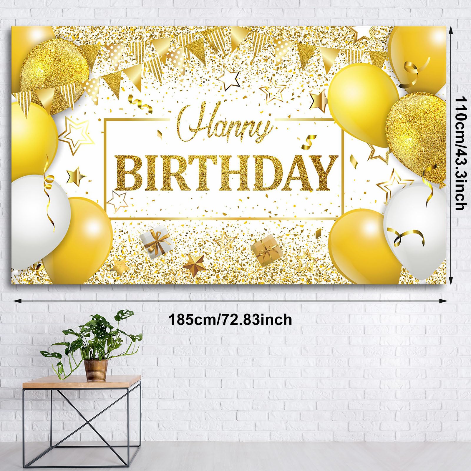 Tatuo Happy Birthday Decorations Backdrop Banner, Navy White Gold, 72.8 x 43.3 in