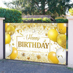 Tatuo Happy Birthday Decorations Backdrop Banner, Navy White Gold, 72.8 x 43.3 in