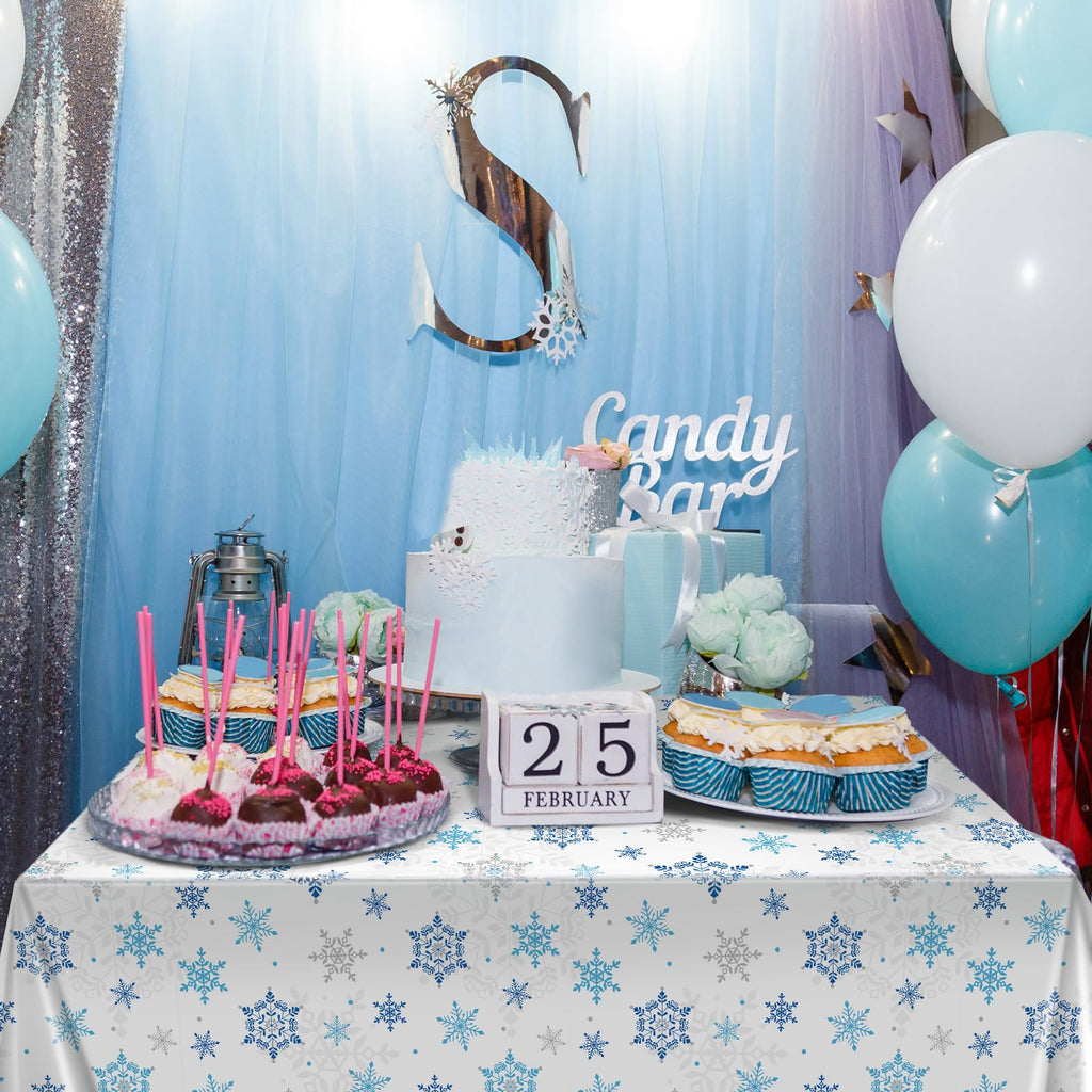 Tatuo Christmas Snowflake Tablecloth 54x108 in – 3-Pack Winter Wonderland Plastic Table Cover