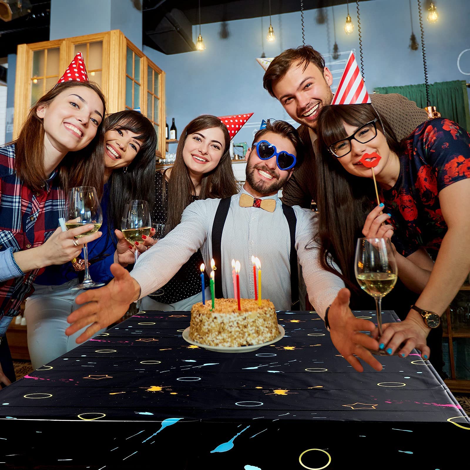 Tatuo Neon Glow Tablecloths 108 x 54 Inch – Disposable Black Light Party Covers for Birthday & Events