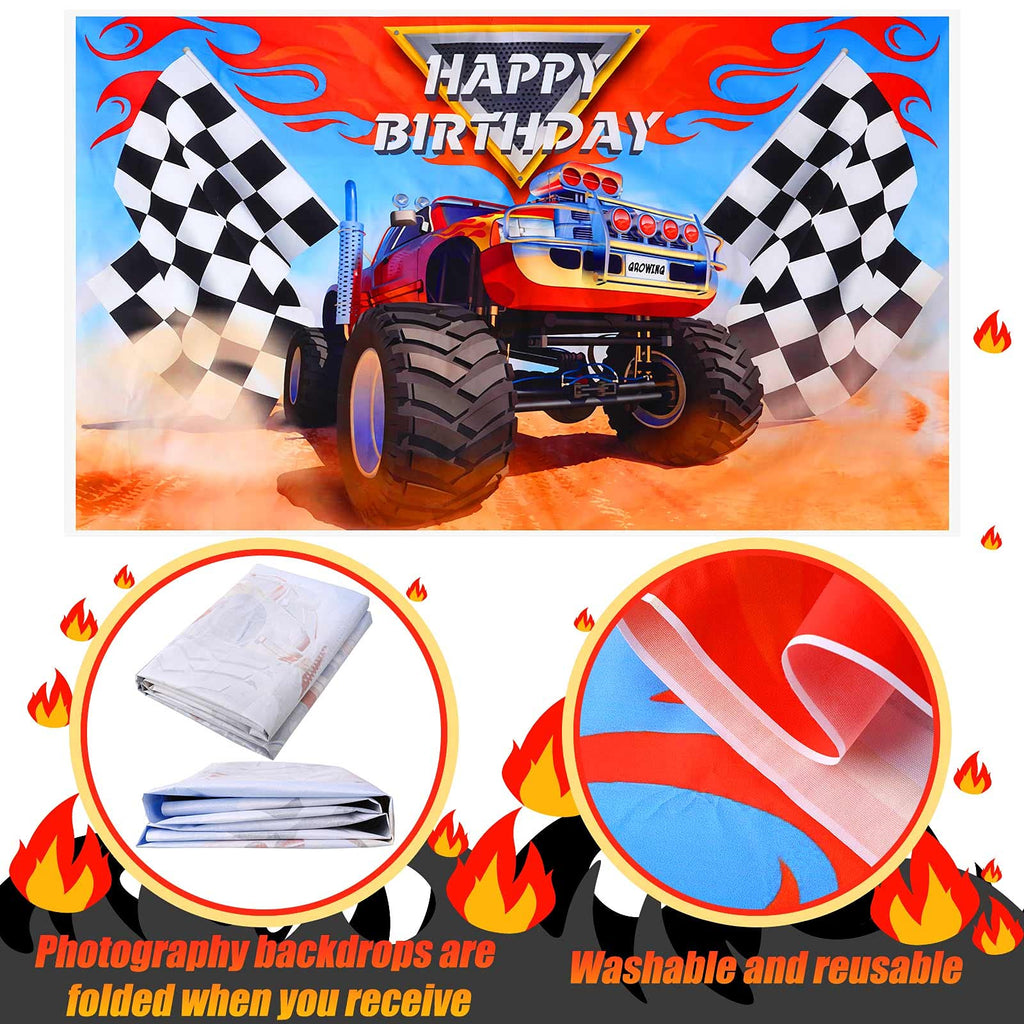 Tatuo Truck Party Decorations — 5x3 ft Backdrop + 6x1 ft Banner for Kids Birthday Parties