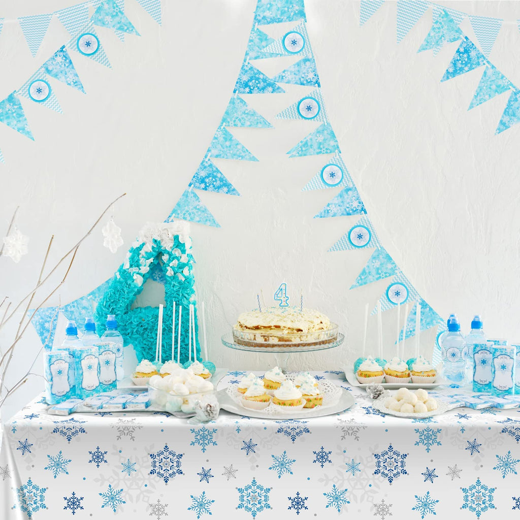 Tatuo Christmas Snowflake Tablecloth 54x108 in – 3-Pack Winter Wonderland Plastic Table Cover