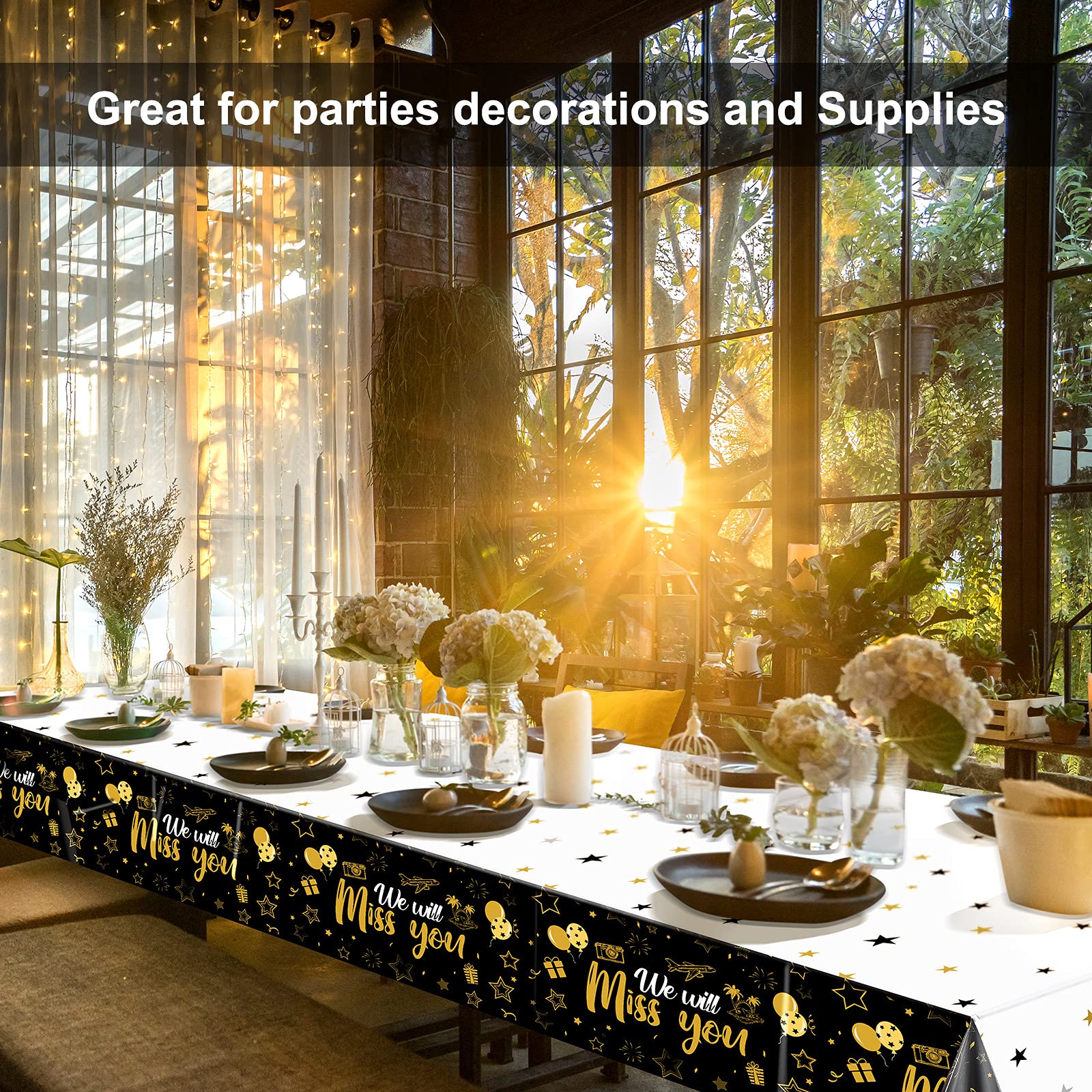 Tatuo 3-Piece We Will Miss You Tablecloth – Gold Stars, Farewell & Retirement Party Decor