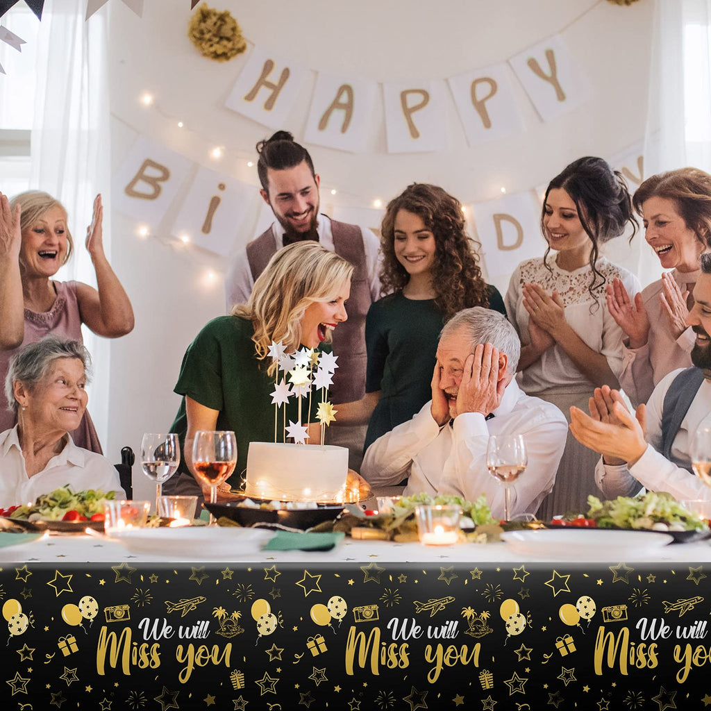 Tatuo 3-Piece We Will Miss You Tablecloth – Gold Stars, Farewell & Retirement Party Decor
