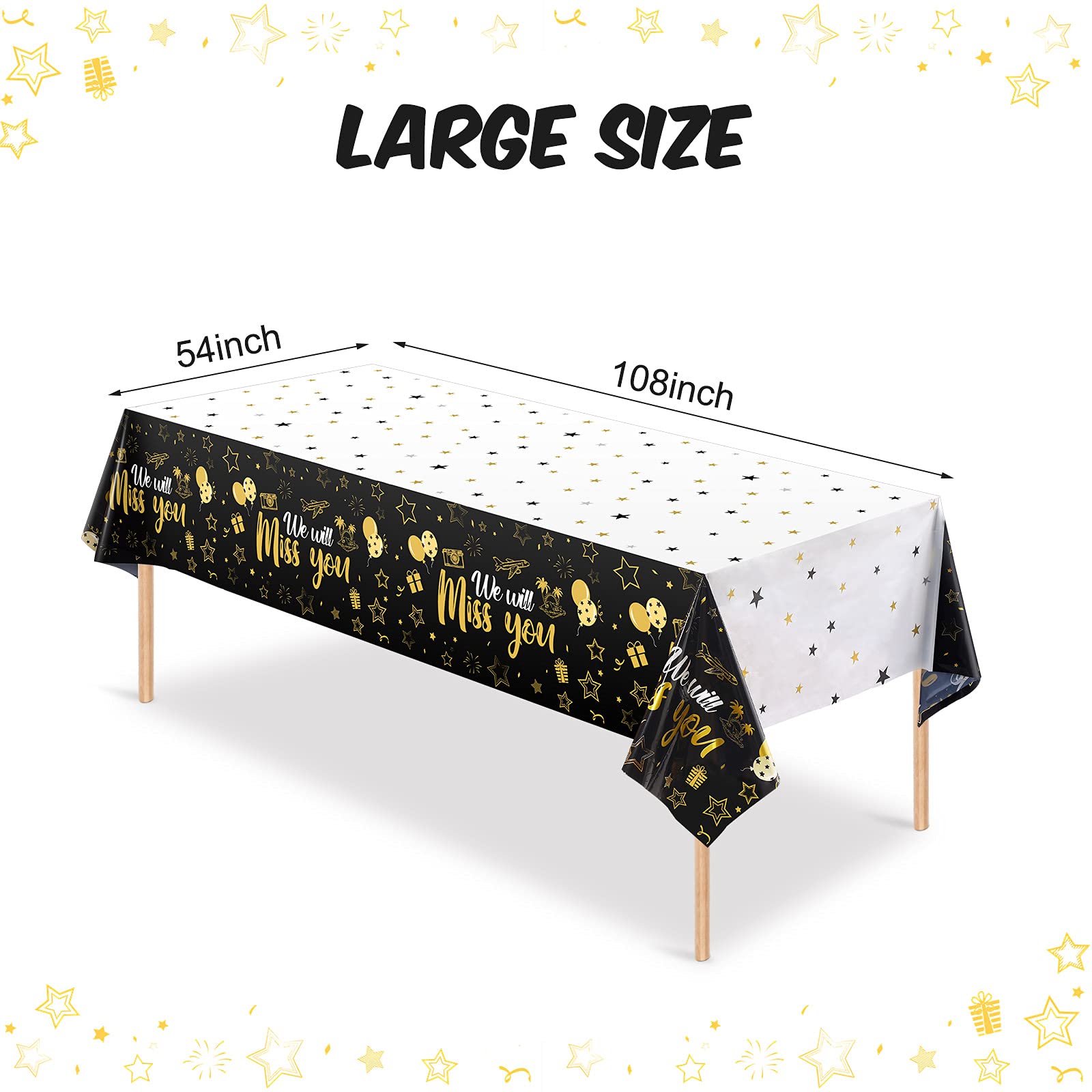 Tatuo 3-Piece We Will Miss You Tablecloth – Gold Stars, Farewell & Retirement Party Decor