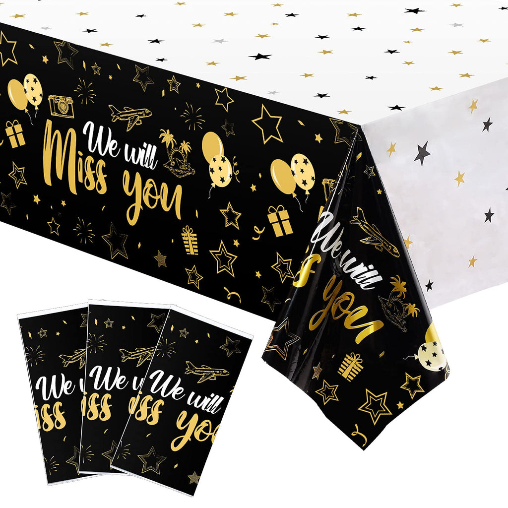 Tatuo 3-Piece We Will Miss You Tablecloth – Gold Stars, Farewell & Retirement Party Decor