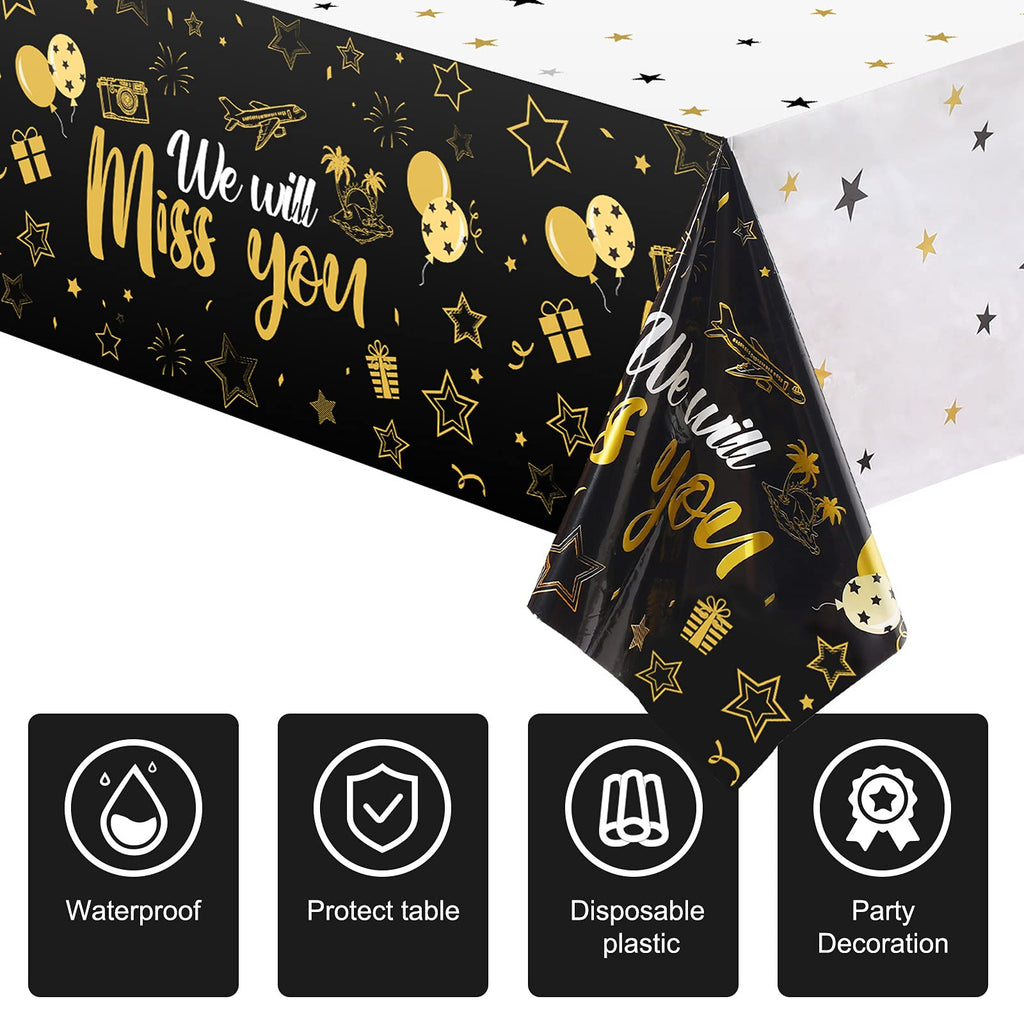 Tatuo 3-Piece We Will Miss You Tablecloth – Gold Stars, Farewell & Retirement Party Decor