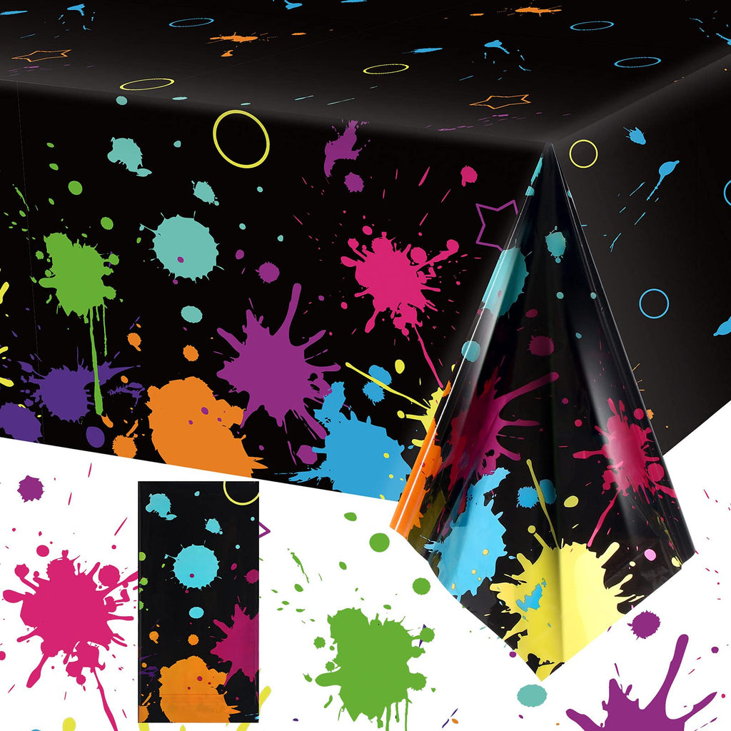 Tatuo Neon Glow Tablecloths 108 x 54 Inch – Disposable Black Light Party Covers for Birthday & Events