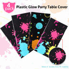 Tatuo Glow Party Table Covers Neon – 108 x 54 in, 4-Pack Disposable Black Light Tablecloths