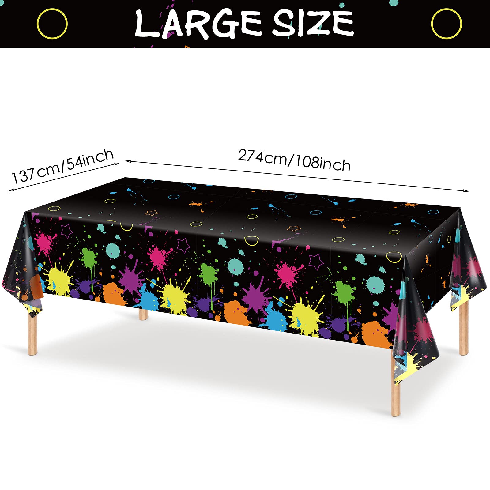 Tatuo Glow Party Table Covers – 108 x 54 in Neon Plastic Tablecloths (2-Pack) for Black Light Parties