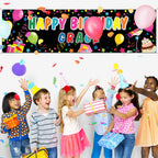 Tatuo Personalized Birthday Banner with Name - DIY Colorful Backdrop for Parties (Black)