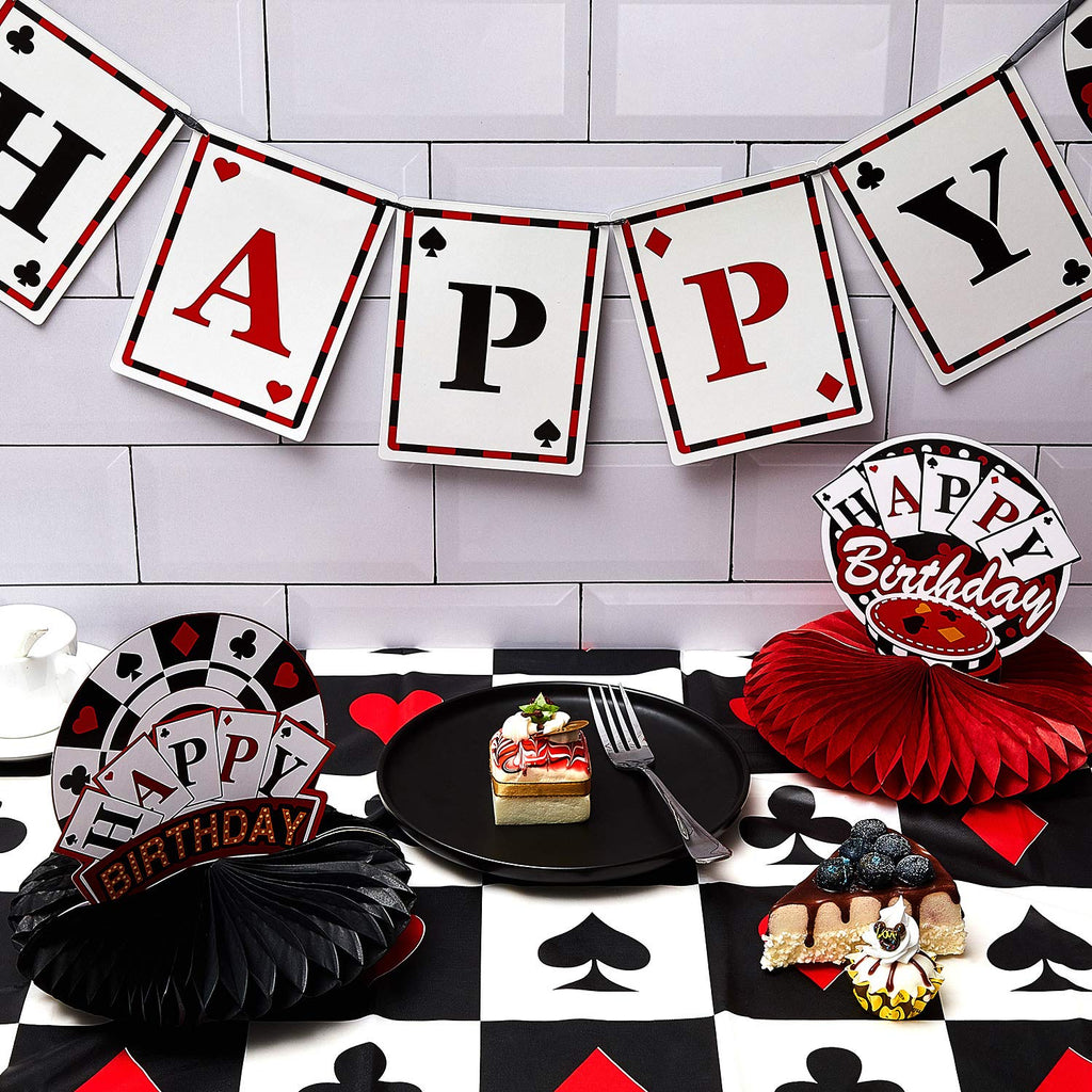 Tatuo 2 Pcs Casino Theme Poker Tablecloths - Las Vegas Style 54 x 108 in | Disposable Plastic Table Cover