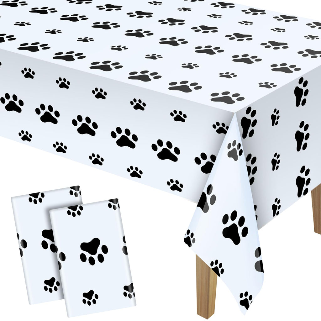 Tatuo 2 Pcs Puppy Paw Print Tablecloths – 71x54 in Black Dog Theme Party Decor