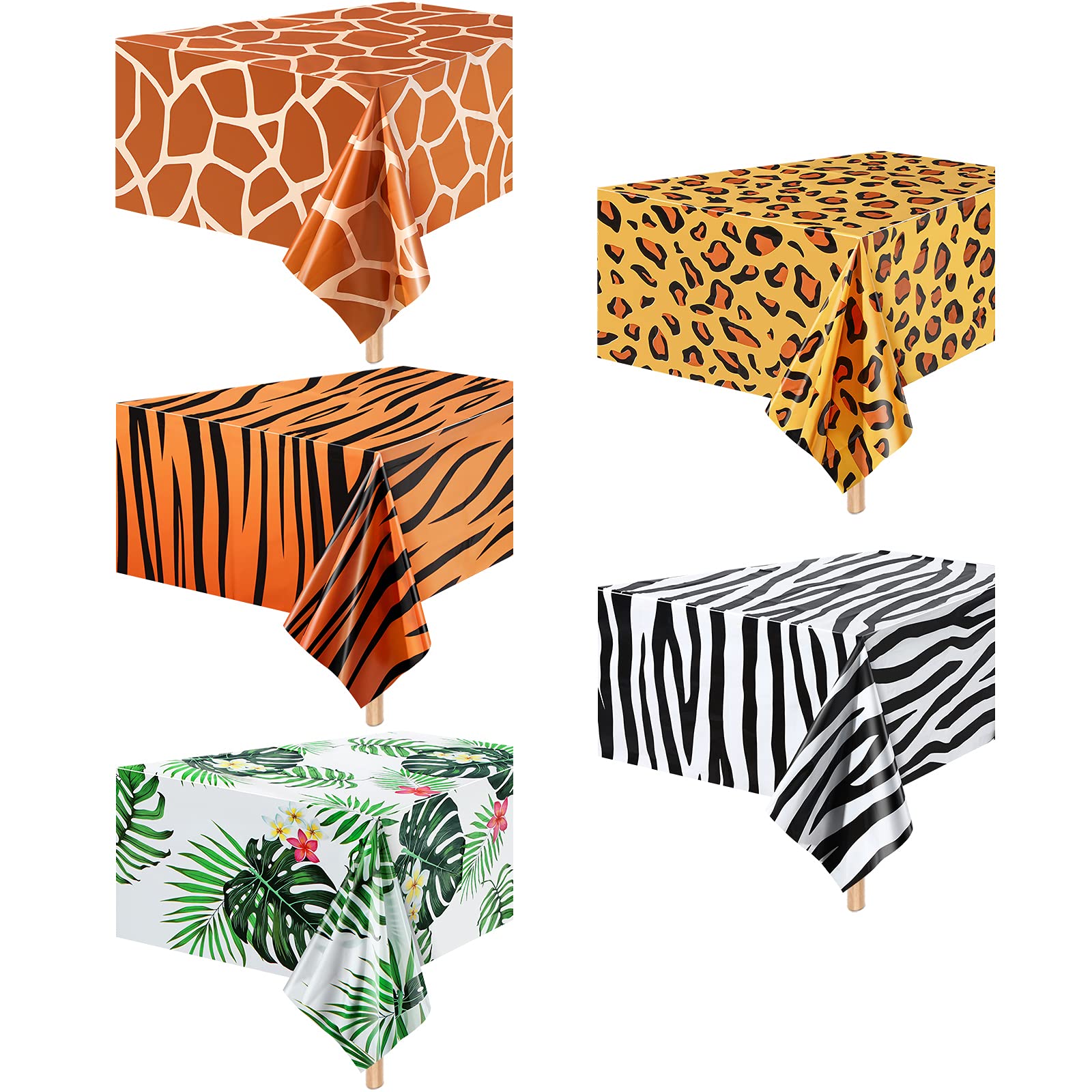 Tatuo 5-Piece Safari Animal Tablecloth Set | Jungle Print Table Covers, 108 x 54 in