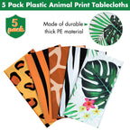 Tatuo 5-Piece Safari Animal Tablecloth Set | Jungle Print Table Covers, 108 x 54 in