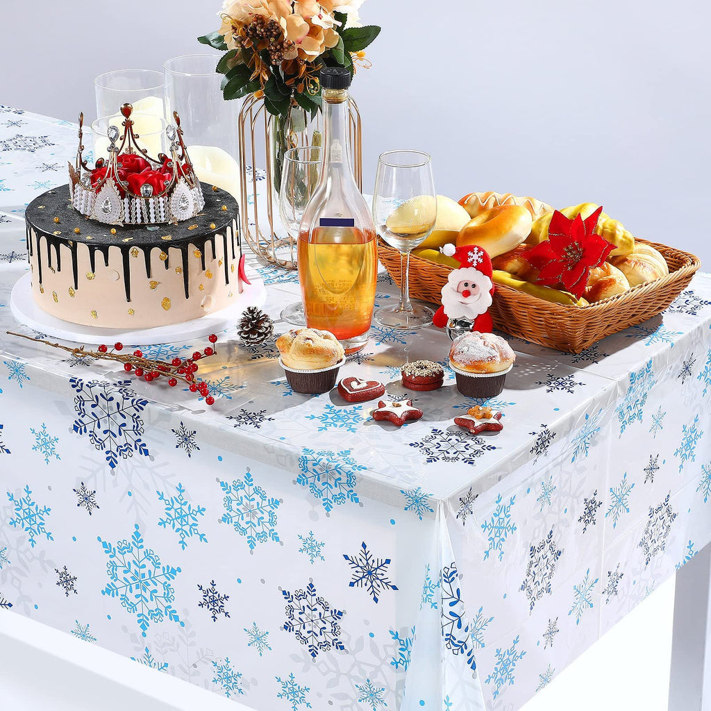 Tatuo Christmas Snowflake Tablecloth 54x108 in – 3-Pack Winter Wonderland Plastic Table Cover