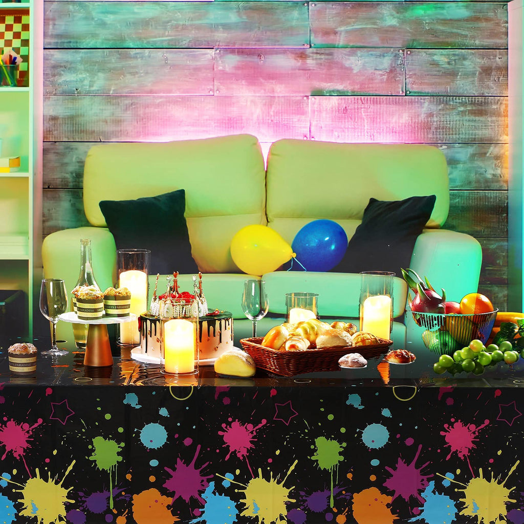 Tatuo Neon Glow Tablecloths 108 x 54 Inch – Disposable Black Light Party Covers for Birthday & Events