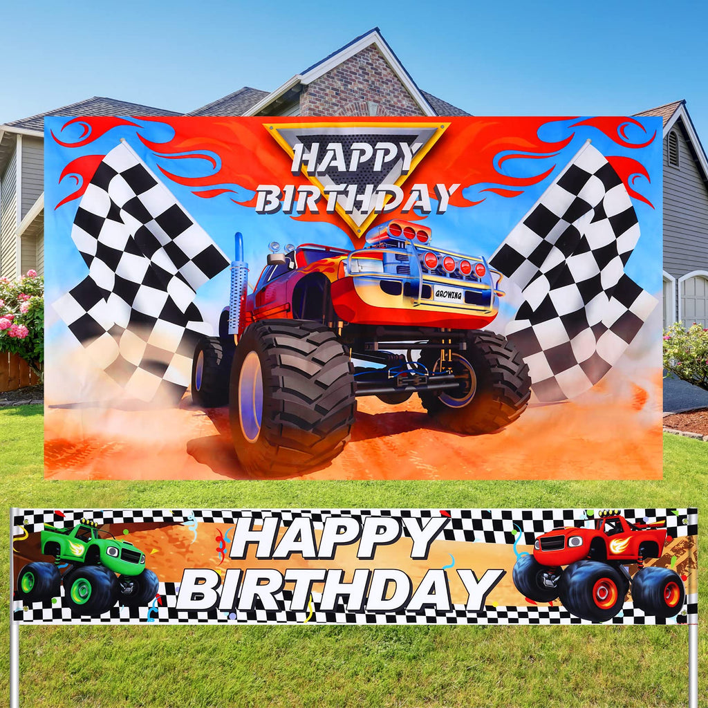 Tatuo Truck Party Decorations — 5x3 ft Backdrop + 6x1 ft Banner for Kids Birthday Parties