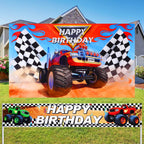 Tatuo Truck Party Decorations — 5x3 ft Backdrop + 6x1 ft Banner for Kids Birthday Parties