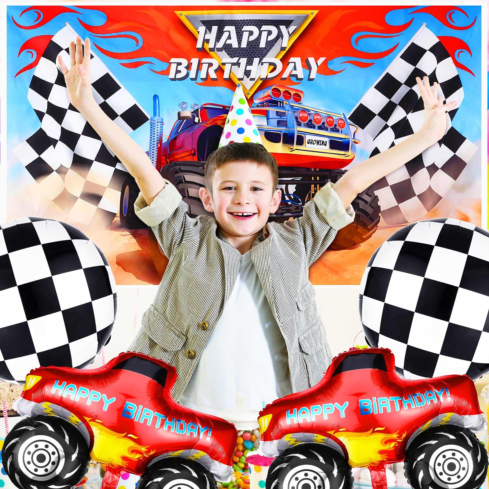 Tatuo Truck Party Decorations — 5x3 ft Backdrop + 6x1 ft Banner for Kids Birthday Parties