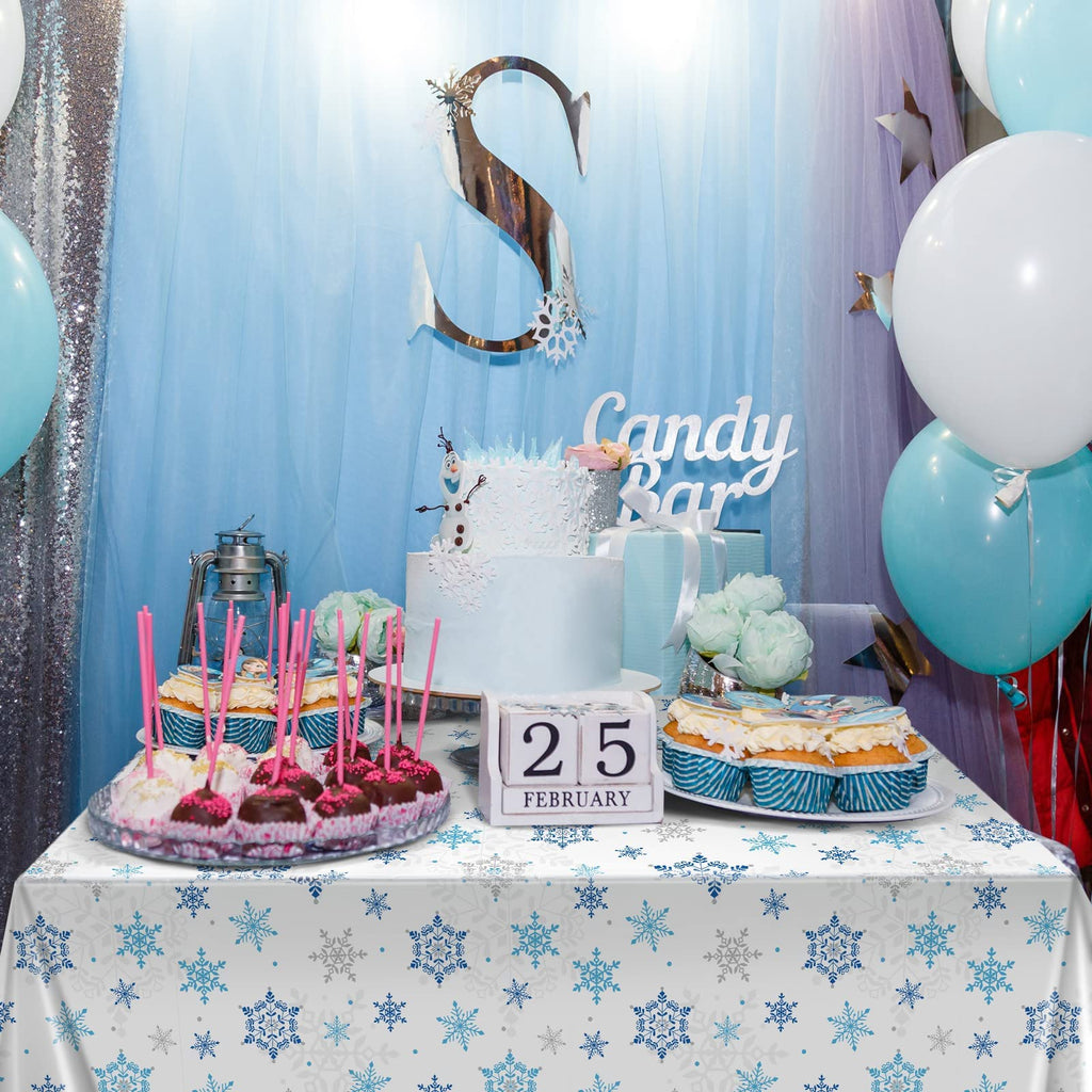 Tatuo Christmas Snowflake Tablecloth 54x108 in – 3-Pack Winter Wonderland Plastic Table Cover