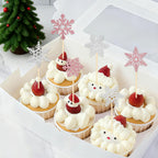 Tauywolci Snowflake Cupcake Toppers - 24 Glitter Pink & Silver Picks for Winter Wonderland & Christmas