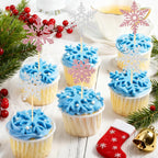 Tauywolci Snowflake Cupcake Toppers - 24 Glitter Pink & Silver Picks for Winter Wonderland & Christmas