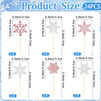 Tauywolci Snowflake Cupcake Toppers - 24 Glitter Pink & Silver Picks for Winter Wonderland & Christmas