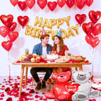 Tayuvira Happy Birthday Decorations – Romantic Balloons Set with Banner, Big Love-Bear, Red Hearts & 1000 Silk Rose Petals