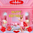 Tayuvira Happy Birthday Decorations – Romantic Balloons Set with Banner, Big Love-Bear, Red Hearts & 1000 Silk Rose Petals