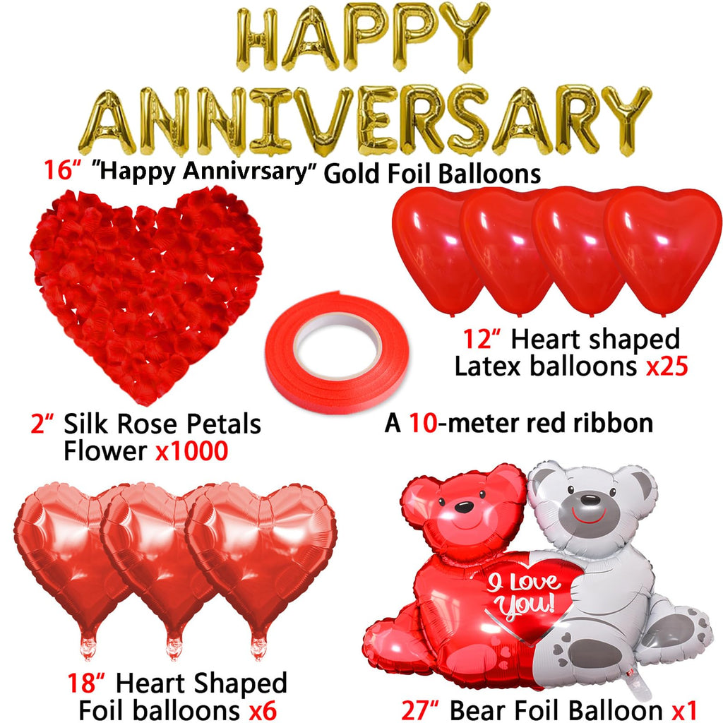 Tayuvira Happy Anniversary Decorations Set – Romantic Balloons & Banner Kit