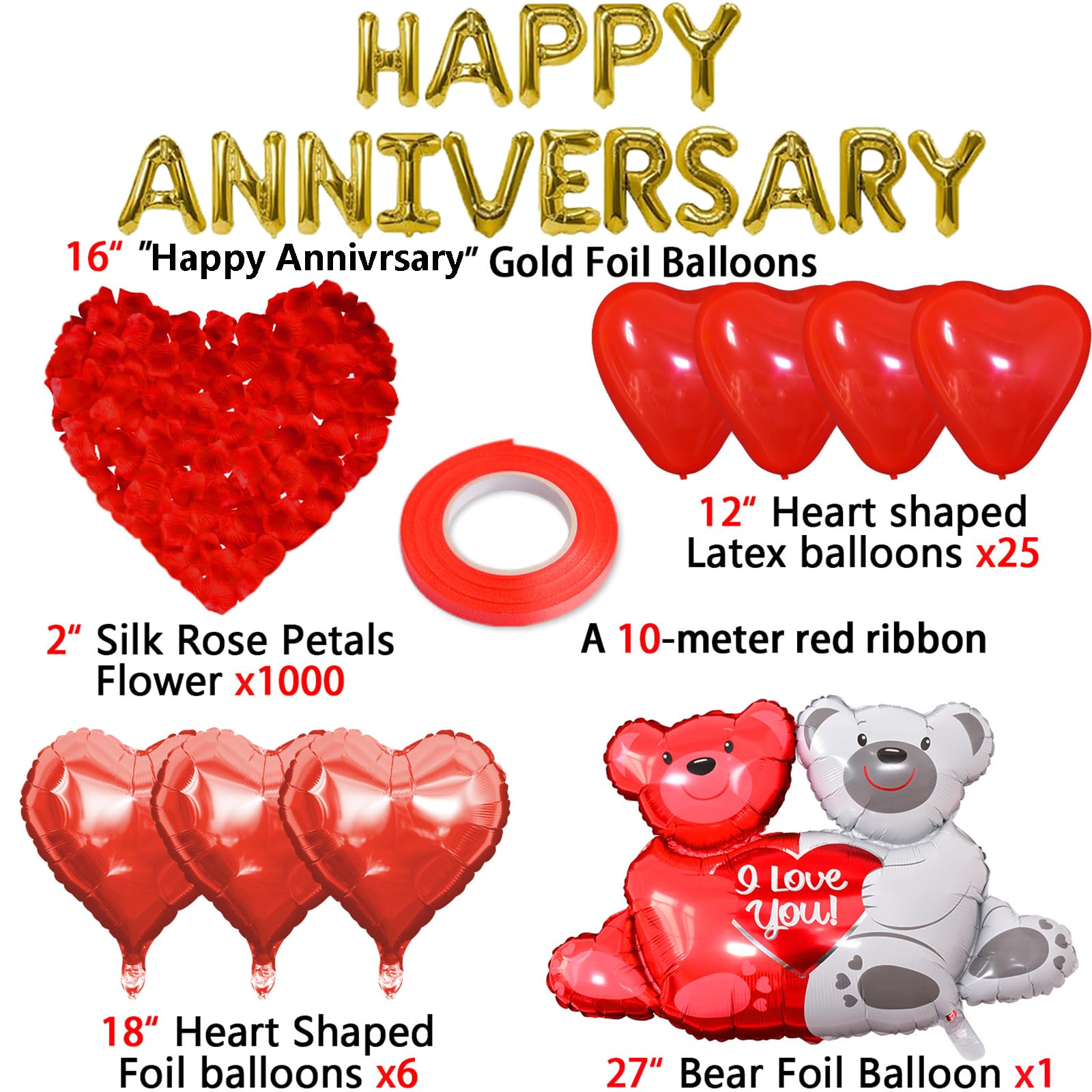 Tayuvira Happy Anniversary Decorations Set – Romantic Balloons & Banner Kit