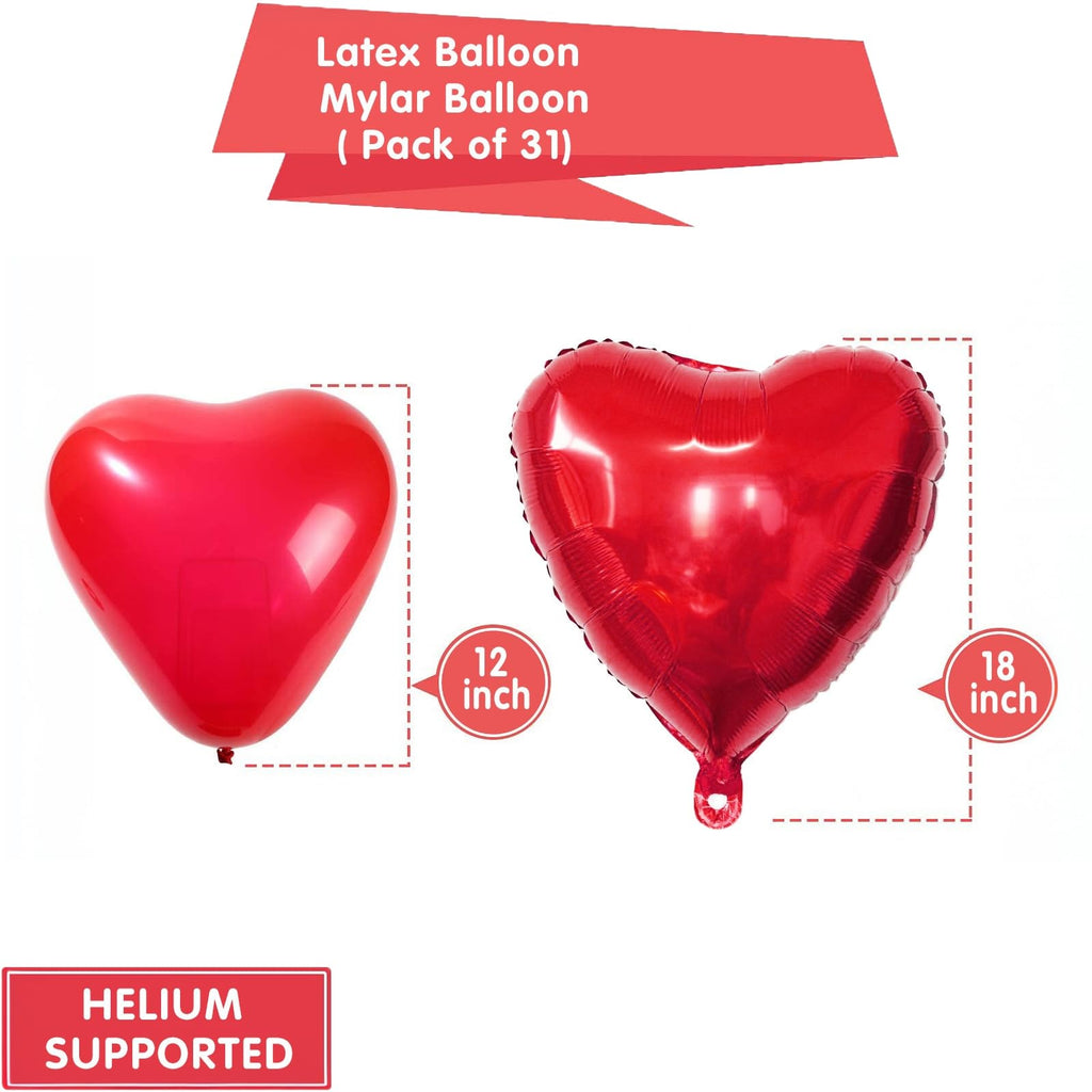 Tayuvira Happy Birthday Decorations – Romantic Balloons Set with Banner, Big Love-Bear, Red Hearts & 1000 Silk Rose Petals