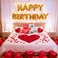 Tayuvira Happy Birthday Decorations – Romantic Balloons Set with Banner, Big Love-Bear, Red Hearts & 1000 Silk Rose Petals