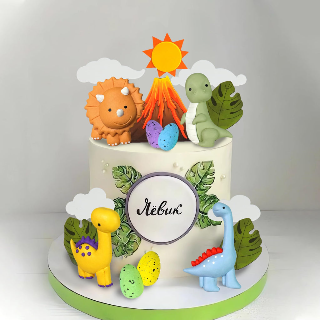 Tazimi Clay Dinosaur Cake Toppers – Volcano, Egg & Dino Decorations for Kids Birthday