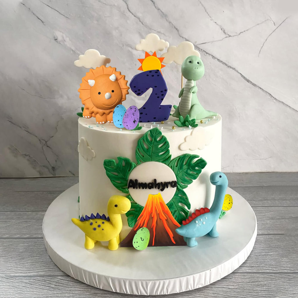 Tazimi Clay Dinosaur Cake Toppers – Volcano, Egg & Dino Decorations for Kids Birthday