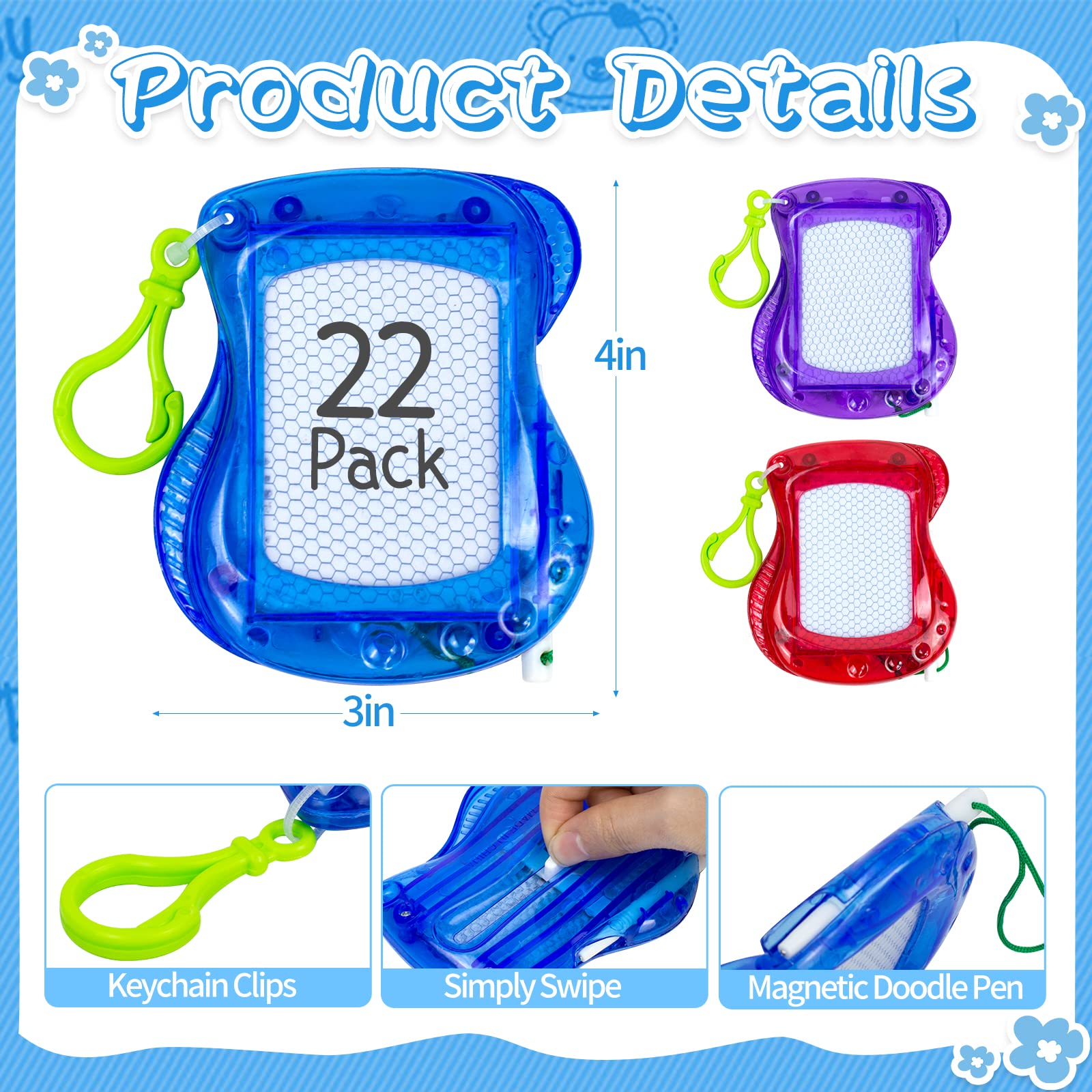 Tcvents 22-Pack Mini Magnetic Drawing Board (6 Colors) – Portable Doodle Pads for Kids, Backpack Keychain, Party Favors