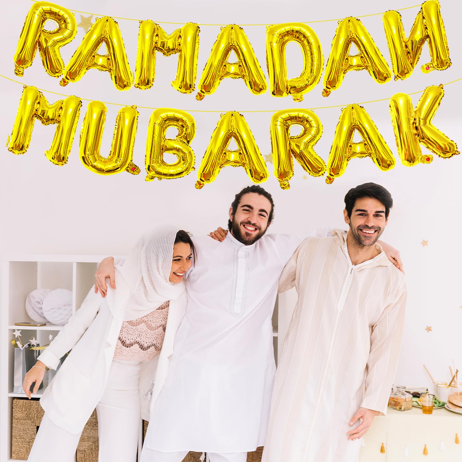 Tedercle 16-Inch Ramadan Mubarak Banner – Gold Mylar Balloons for Eid Decor
