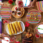 Tedercle 100 Pcs Mexican Fiesta Tableware Set – Serape Striped Plates, Napkins & Forks for 25 Guests