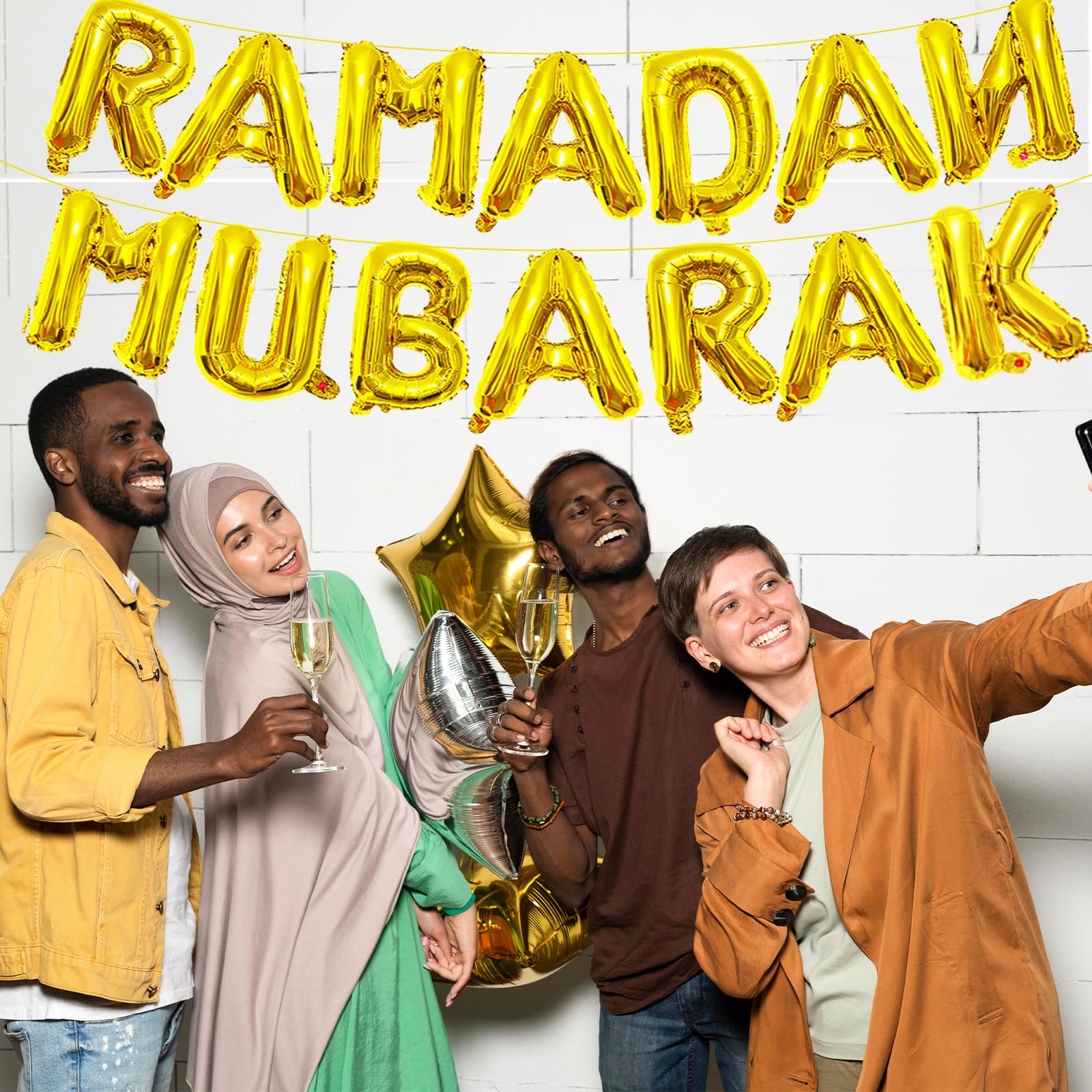 Tedercle 16-Inch Ramadan Mubarak Banner – Gold Mylar Balloons for Eid Decor
