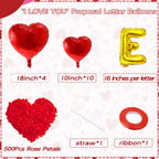 Tedercle I Love You Balloons & 500 Rose Petals Set | Foil Heart Balloons for Weddings & Valentine’s Day