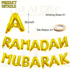 Tedercle 16-Inch Ramadan Mubarak Banner – Gold Mylar Balloons for Eid Decor