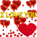 Tedercle I Love You Balloons & 500 Rose Petals Set | Foil Heart Balloons for Weddings & Valentine’s Day