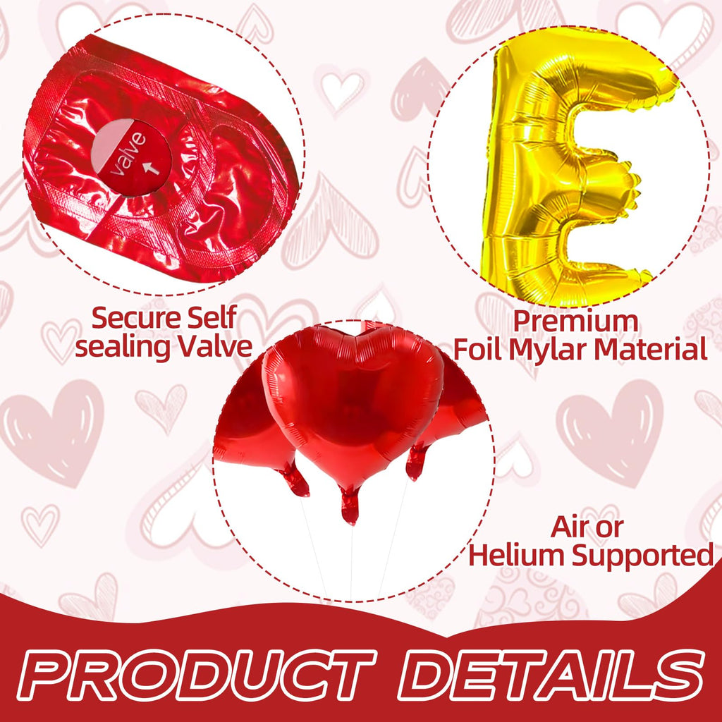 Tedercle I Love You Balloons & 500 Rose Petals Set | Foil Heart Balloons for Weddings & Valentine’s Day