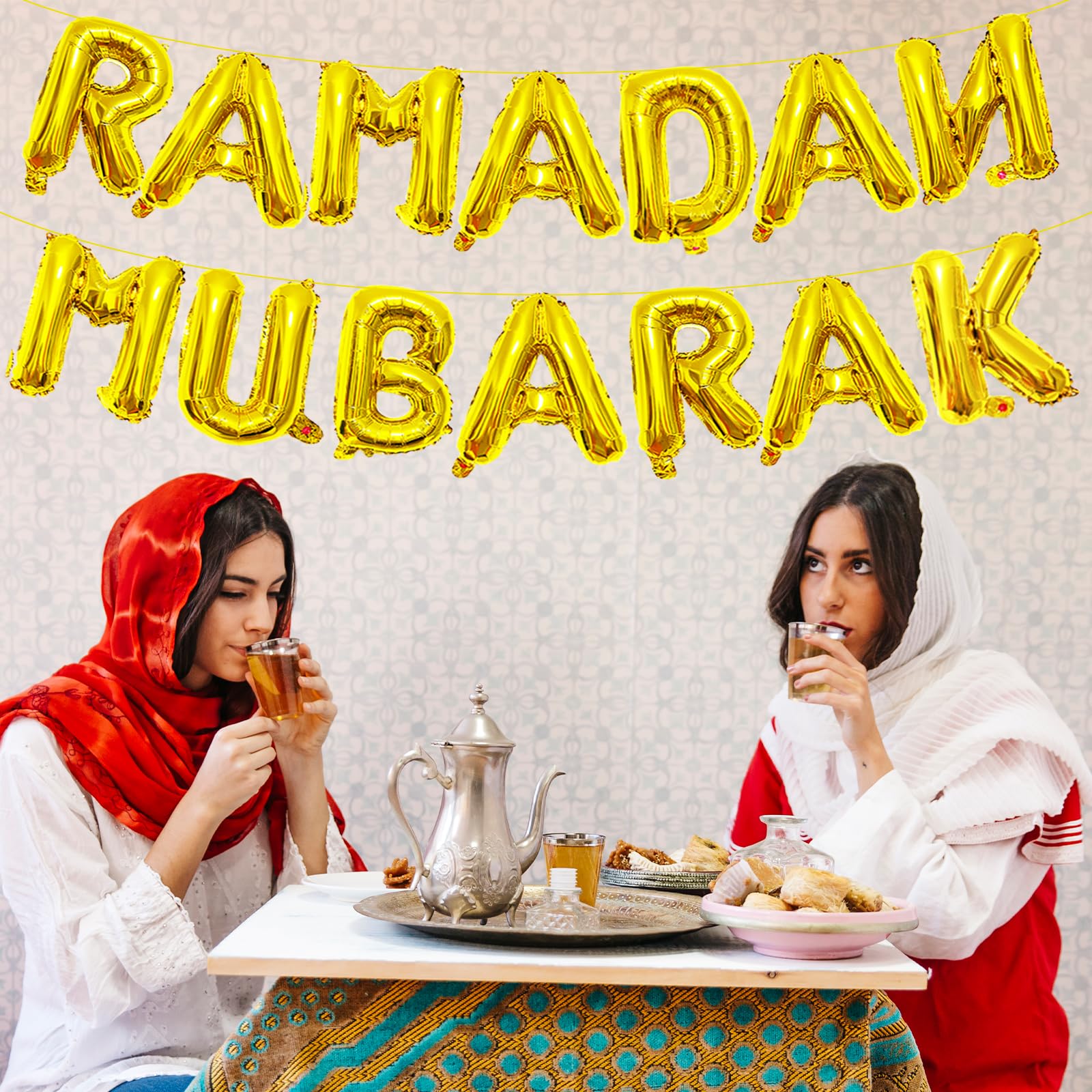 Tedercle 16-Inch Ramadan Mubarak Banner – Gold Mylar Balloons for Eid Decor